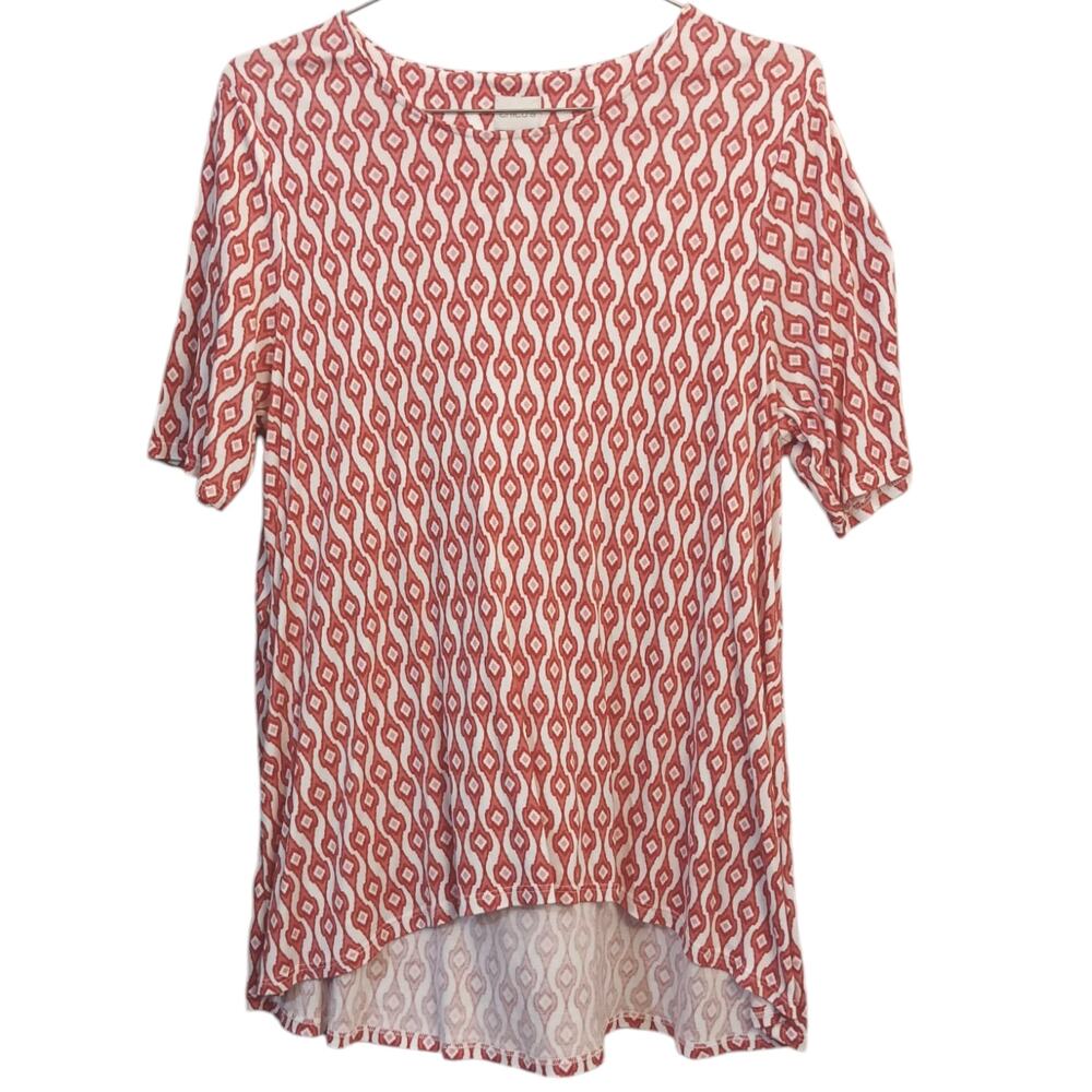 CHICO'S 3 Long Tunic Top Modal Shirt XL Short Sleeves‎ Soft Red White Geometric - Picture 9 of 9